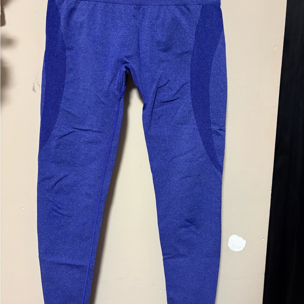 RYVGTN Women's Ankle Leggings Blue M Spandex Nylon Elastic Waist Stretch